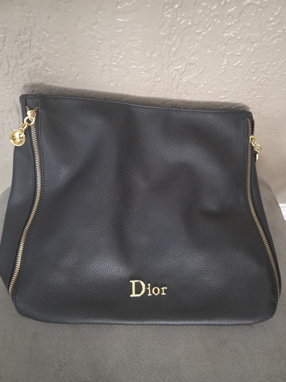 Dior Black Leather Shoulder Bag with Gold Accents